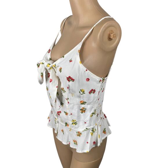 Japna White Colorful Fruity Print Tie Front Peplum Cami Tank Top SZ L - Picture 4 of 10